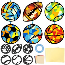QOUBAI 36 Pcs Sports Suncatchers Crafts for Kids Outdoors Sports Window Tissue Paper Craft Kit Colorful Window Suncatchers Art Kit Supplies for School Home Activity Project Birthday Party Favor Décor
