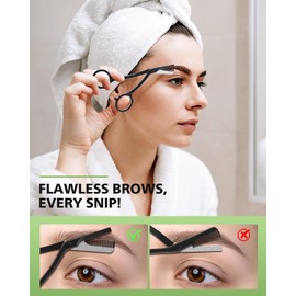 BALUCA - Tijeras para cejas con peine, cortador profesional de cejas de acero inoxidable para mujeres y hombres, tijeras recortadoras de cejas de precisión de doble diseño para un aseo sin esfuerzo