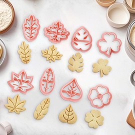 Leaf Cookie Mold | Kitchen Fondant Cutter | Pressable Sof Clay Making Mould, Set of 8 Pastry Fondant Baking Stamps for Kitchen