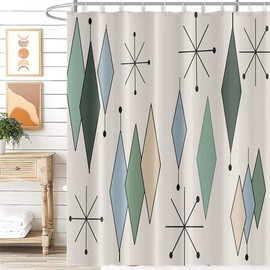 Umpoo Mid Century Shower Curtain Modern Abstract Diamond Geometric Atomic Starburst Pattern for 1950s Retro Bathroom Decor Accessories Shower Curtain Set with 12 Hooks, 72x78 Inches