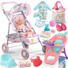 YIYBM Baby Doll Stroller Play Set with 12.5" Baby Doll,Dining