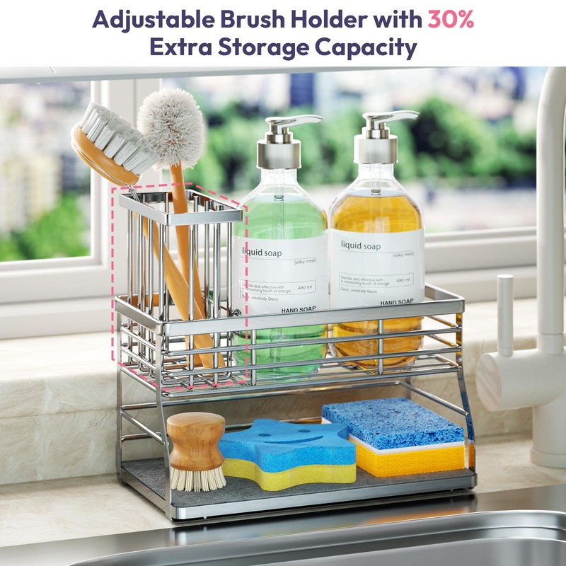 SWTYMIKI Kitchen Sink Caddy Organizer - 2 Tier Sponge Holder