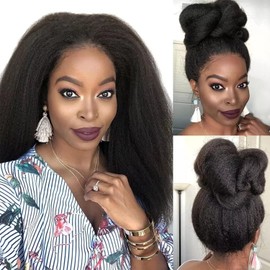 Enoya 360 Lace Front Wigs Human Hair Pre Plucked Kinkystraight Human Hair Wig, Glueless Wigs Human Hair 200 Density for Black Women with Baby Hair Natural Hairline(12" silk top 360 Lace Frontal Wig)