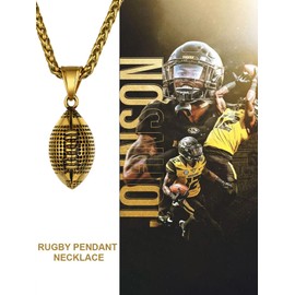Gold Rugby Necklace for Men Football Necklaces, Surgical Steel American Footballs Ball Chain Necklace Sports Jewelry