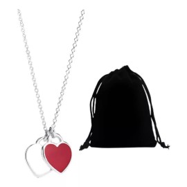 Deluxe Collar Doble Corazon 14 De Febrero + Bolsita Joyera Regalo