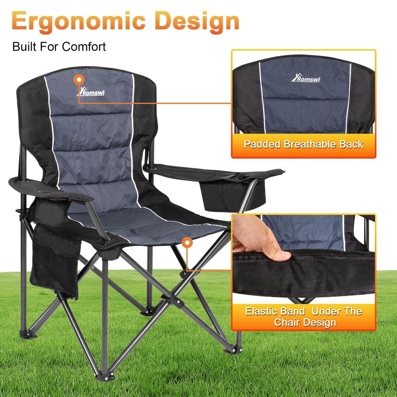 Romswi Oversized Folding Camping Chairs with Adjustable Arm Straps, 450lbs