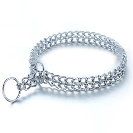 LuxLife Dog Chain Collar Stainless Steel Adjustable OP Chain Walking Collar Metal Cuban Link Dog Collar Chew Proof Double Row Chain Dog Collar for Large Small Medium Dogs (2 Row,L)