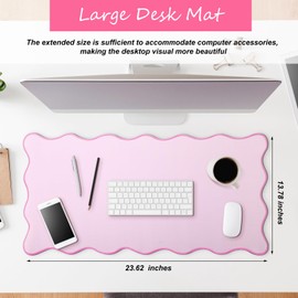 Hahafelt Scalloped Desk Mat Large Scalloped Piping Cute Desk Mat Aesthetic Preppy Table Pad Large Nonslip Pad with Edge Stitching Waterproof Gaming (Pink,23.62 x 13.78 Inches)
