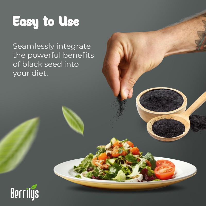Berrilys Organic Black Seed Powder - Nigella Sativa, Ground Kalonji,