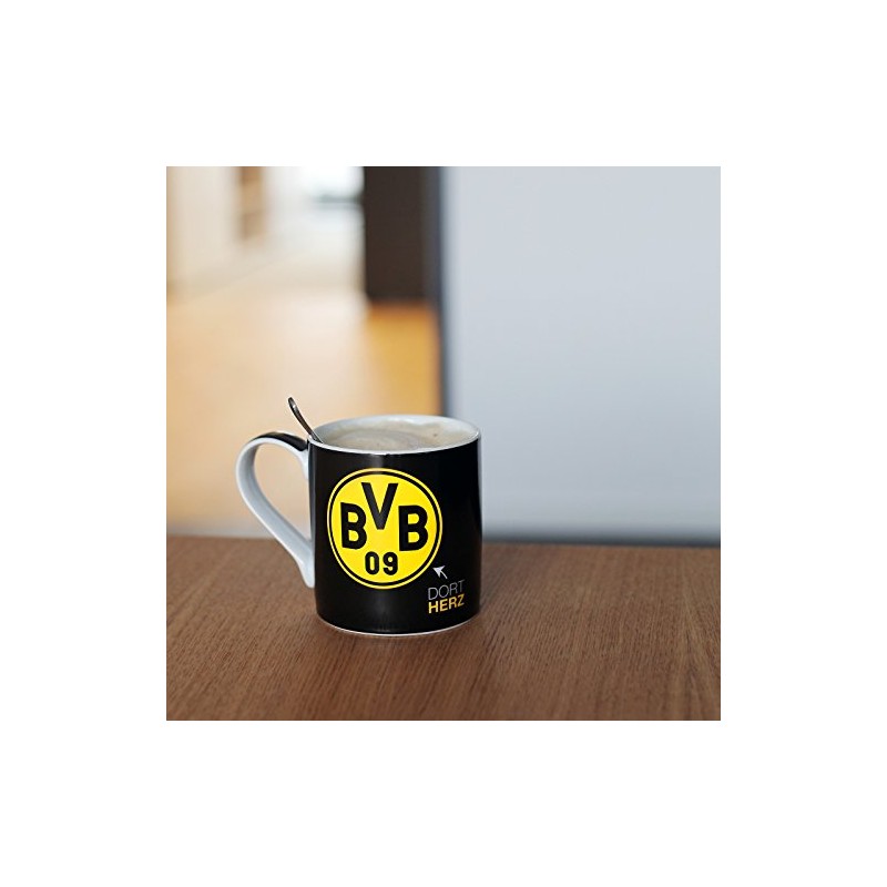 BVB Borussia Dortmund Tasse, dort Herz, dort Mund, schwarz, 0,3
