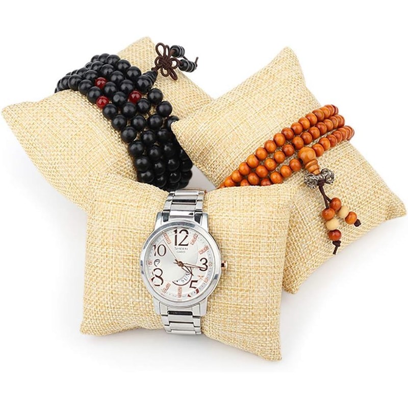 WinldMonmo 2PCS Light Brown Burlap Bracelet Watch Pillow Bangle Cushion,