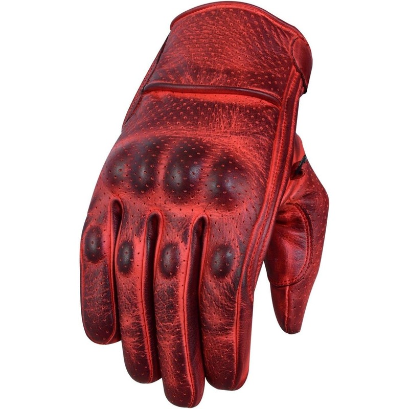 BOSMOTO Sporty motorcycle leather gloves, chopper leather gloves, red (L)