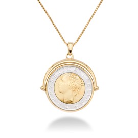 Miabella 18K Gold Over 925 Sterling Silver Italian Genuine 500-Lira Reversible Flip Coin Pendant Chain Necklace for Women, Chain Medallion Made in Italy (Length 18 Inches)