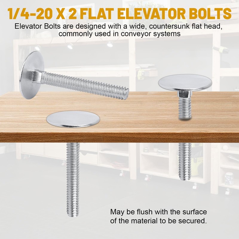 014973239640 Elevator Bolts, 1/4-20 x 2 Flat Sinking Elevator Bolts,