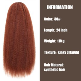 Kinky Srtaight Drawstring Ponytail Extension Drawstring Ponytail Hair Pieces for Women Synthetic Thick Yaki Straight Ponytail Hair Extension 24 inches Clip in(T30)