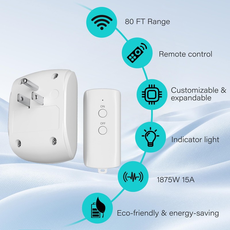 80 Ft Remote Control Outlet Plug On/Off Switch Kit, No