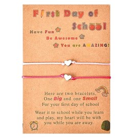 First Day of School Bracelets for Mom and Daughter Inspirational Back to School Gifts for Teen Girls Graddaughter Daughter Mommy and Me Pink Heart Matching Bracelet Set