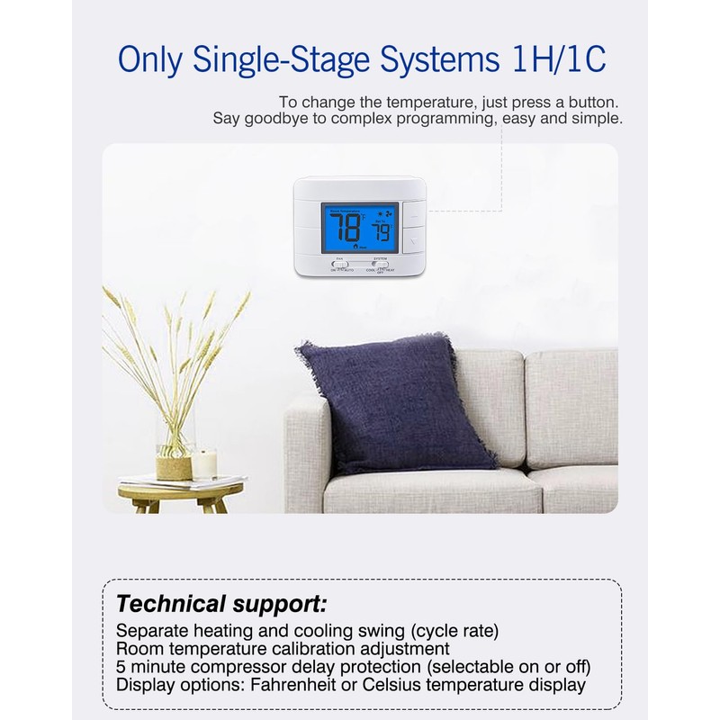 Aowel Non Programmable Thermostat for Home 1 Heat/ 1 Cool