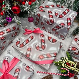 Vnaaem Candy Cane Wrapping Paper for Women Girls Boys Men - Kids Holiday Wrapping Paper for Winter Christmas Birthday Holiday - 20 X 28 Inches (6 Folded Sheet)