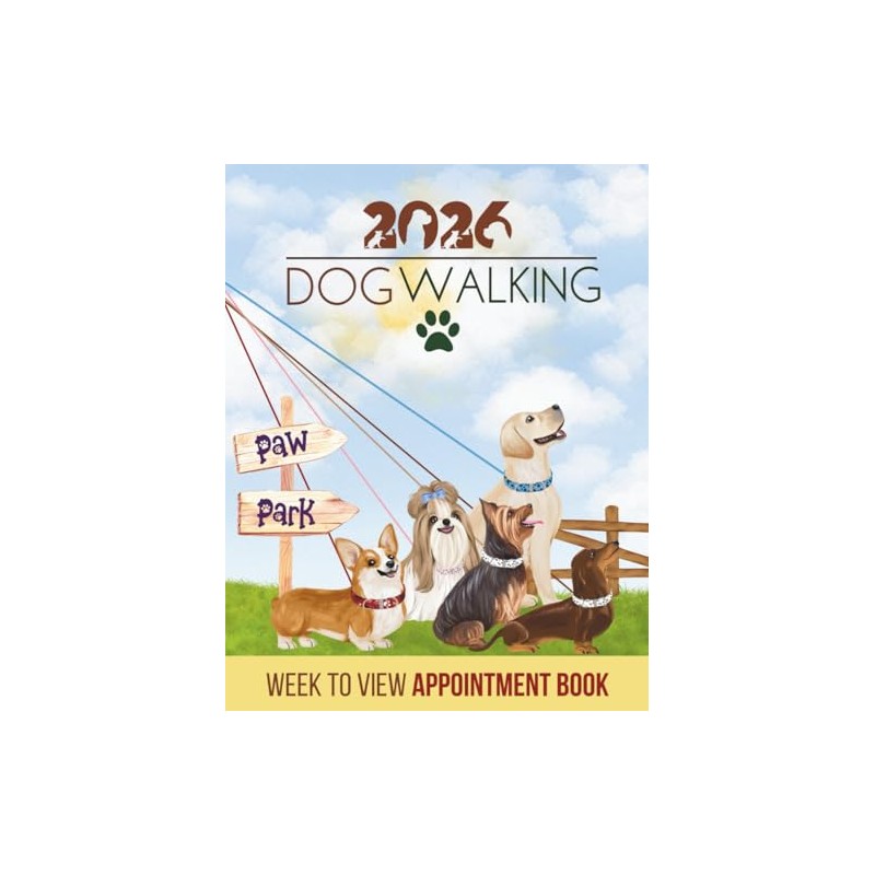 Dog Walking Paw Park 2026 Week To View Appointment Book: