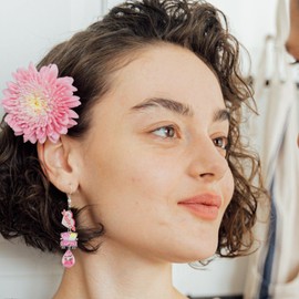 Valentine Earrings for Women,Wooden Pink Heart Drop Earrings Trendy Heart Rose Earrings Valentine's Day Wife Lovers Earrings Jewelry (B)