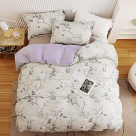 OAITE Duvet Cover Queen Size - 100% Cotton Comforter Cover Floral Duvet Cover Sets 3-PC, Breathable Duvet Cover with Zipper Closure & Corner Ties