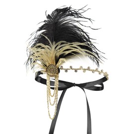 Flapper Headband 1920s Accessory Roaring 1920s Headpieces Great Gatsby Headpiece Tea Party for Women Headbands Feathers for Crafting Vintage Style Headpiece C75-Black Gold