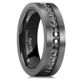 King Will 7mm Tungsten Rings For Men Black Wedding Band Zircon Inlay Male Engagement Ring Comfort Fit Size 10.5