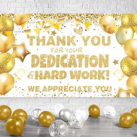 We Appreciate You Banner Thank You Banner Decorations Thank You for All You Do Backdrop for Teacher Employee Staff Doctors Nurse Poaster Volunteer Appreciation Week Party Decor - White Gold