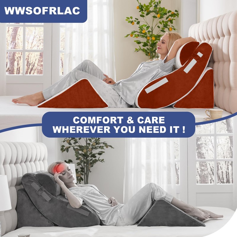 WSOFRLAC Orthopedic Bed Wedge Pillow Set 4PCS – Memory Foam