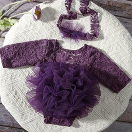 Newborn Girl Photoshoot Outfits– Pink Lace Romper + Headdress, 1 Month Baby Girl Photo Props Clothes For Newborn Photos (Purple)