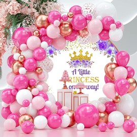 OERJU Princess Baby Shower Round Backdrop Cover A Little Princess is on Her Way Background for Photography Purple Floral Carriage Crown Girls Baby Shower Birthday Party Decor Photo Booth Props 6.5ft