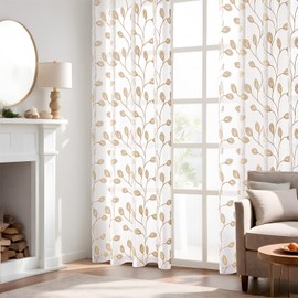 MIULEE Voile Curtains with Eyelets, Panel Curtain for Home, Living Room and Bedroom, Set of 2, Beige, 245 x 140 cm