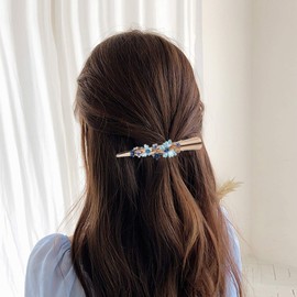 KALLORY Alligator Hair Clips Retro Flower Hair Barrettes Metal Large Duckbill Clip Rhinestone Hair Pins for Women Hair Jewelry Accessories, Blue