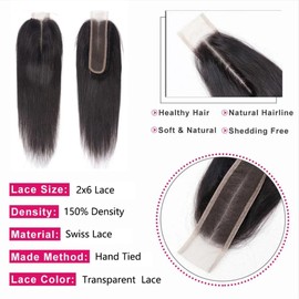 Straight Closure 2x6 Lace Closure Human Hair Middle Part Closure Straight HD Transparent Lace Closure 2x6 Human Hair Kim K Closure 12inch