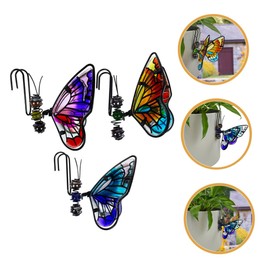 BESPORTBLE Unique Butterfly Ornaments for Planter 3pcs Flower Pot Hanger Metal Glass Craft for Garden Decor