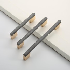 Coinkoly 6 Pack 5 Inch(128mm) Kitchen Cabinet Handles Grey and Gold Cabinet Pulls Knurled Kitchen Hardware Drawer Pulls Dresser Handles for Bathroom