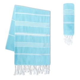 LAYNENBURG Set of 2 Premium Hammam Towels with Hand-Knotted Fringes - 100% Cotton - XXL Beach Towel, 100 x 200 cm - Oeko-Tex 100 - Large Beach Towel - Sauna Towel and Travel Towel (Light Turquoise)