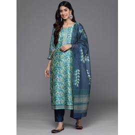 Jaanvi fashion Women Floral Printed Kurta, Round Neck Straight Kurta Paired With Tonal Bottom & Printed Dupatta Green