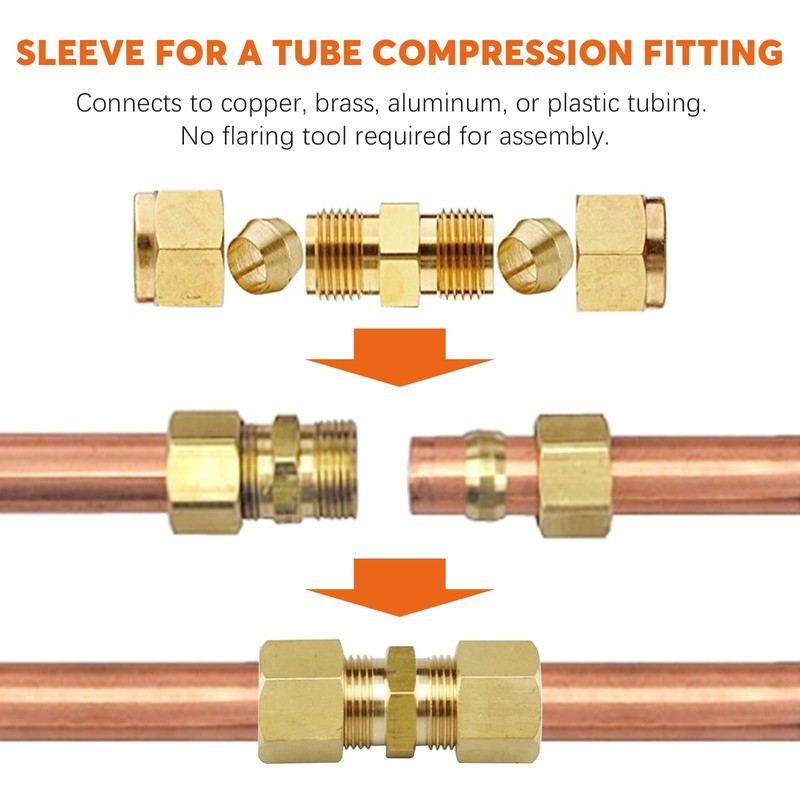 Rustark 105Pcs 1/4” 3/8” 1/2” Brass Compression Fitting Sleeves Ferrules