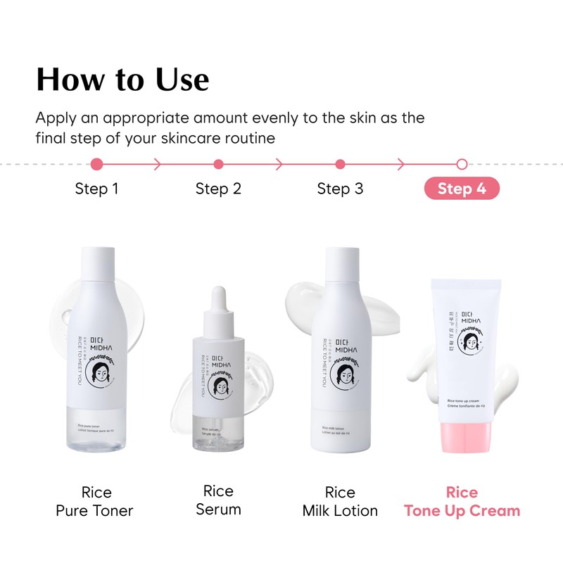 MIDHA RICE TONE UP CREAM, 1.69fl.oz/50ml, Even Skin Tone, Hydrating,