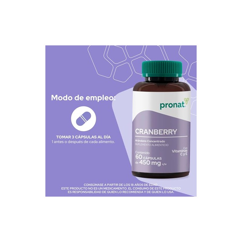 PRONAT | Cranberry Concentrado de Arándano, Suplemento Alimenticio, con Vitamina