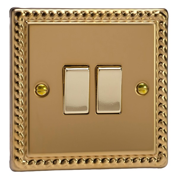 Varilight 2-Gang 10A 1- or 2-Way Switch Classic Georgian Brass