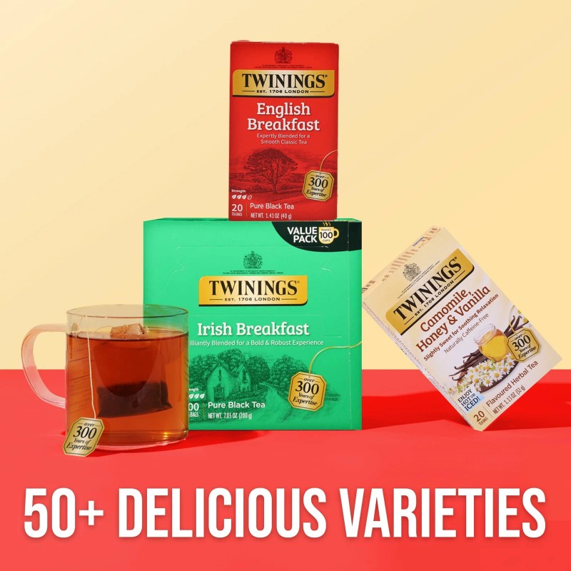 Twinings Irish Breakfast Black Tea Individually Wrapped Bags, 100 Coun