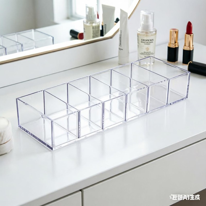 DYMSUP 6-Compartment Clear Acrylic Organizer with Detachable Dividers, Eyeshadow Palette