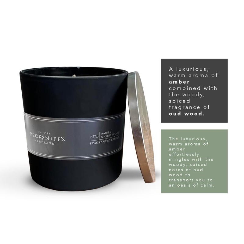 Pecksniff's Amber & Oud Wood Candle | 3 Wicks, 515g