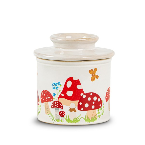 Mushroom Butter Crock For Counter With Water Line French Butter Holder Ceramic Butter Keeper Butterfly Mushroom Jungle Decor Anti-Slip Design