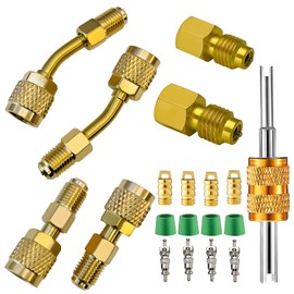 R410a Adapter for Mini Split System,5/16 Female SAE to 1/4 Male Flare,1/2’’ to 1/4’’ Refrigerant Tank Adapters for HVAC and Refrigeration Service (2 Straight + 2 Angled +2 Tank Adapters)