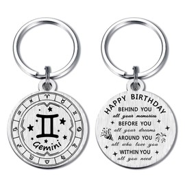 Alotozo Gemini Zodiac Birthday Keychain - Gemini Horoscope Gift for Women & Men (May 21 - June 20) - Unique Stainless Steel Zodiac Bday Gifts