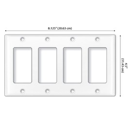 WIRESTER 8.125 inch x 4.5 inch 4-Gang Decorator Switch Plate/Wall Plate Cover, Blank Wallplate - White